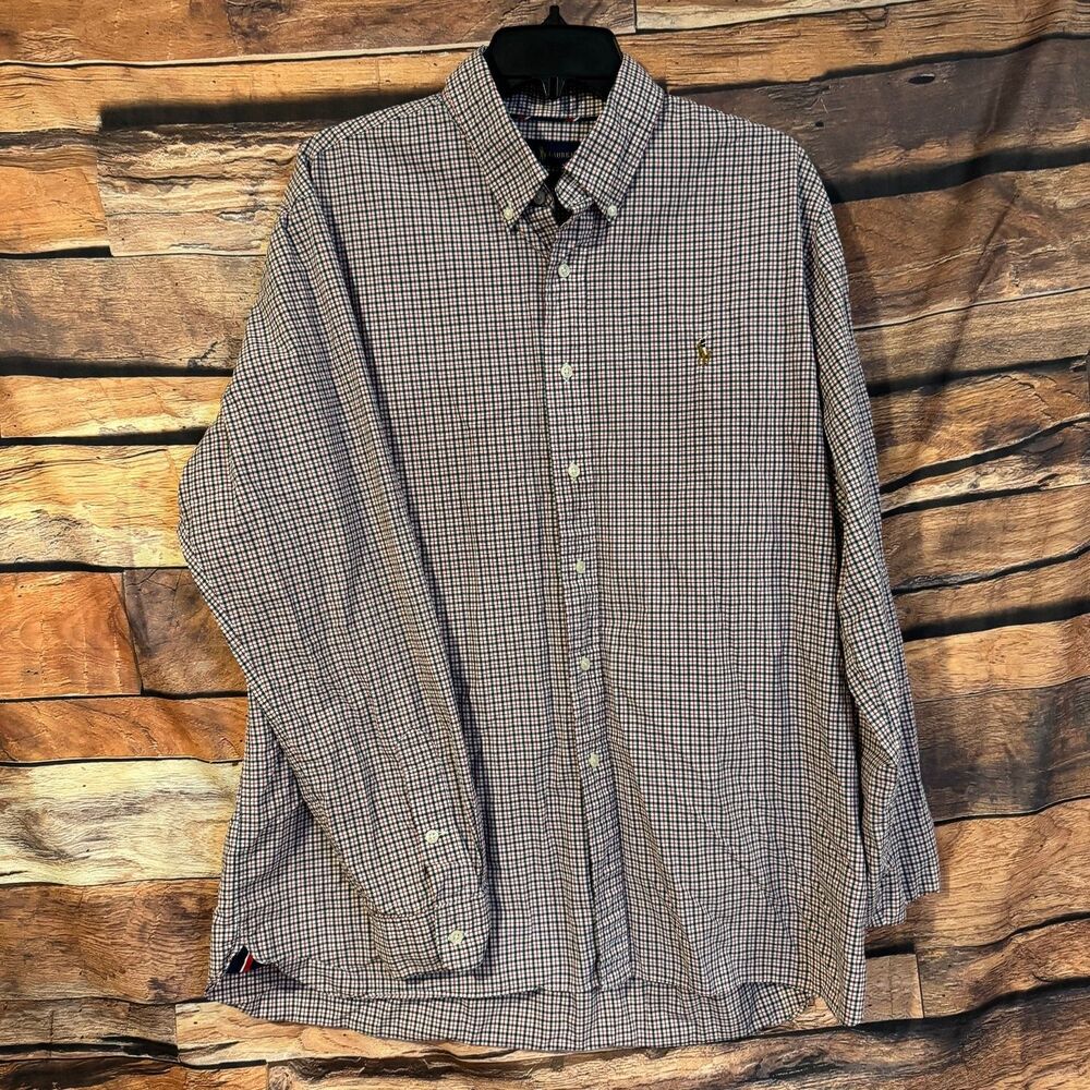 Ralph Lauren Men's Red Blue White Gingham Button-Down Shirt XL Cotton Stretch